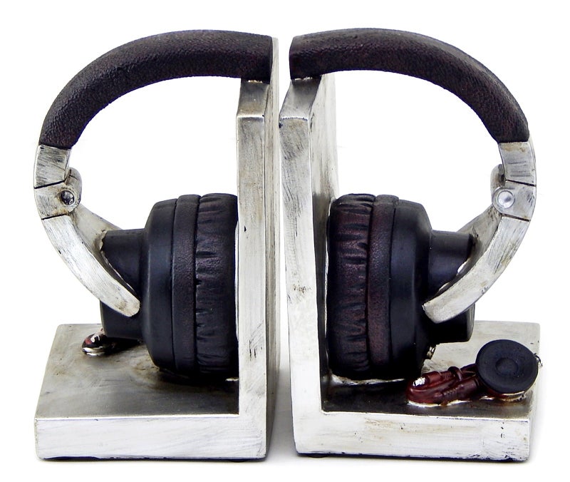 Bellaa 26256 Decorative Bookends Headphone Music Lover Holder Heavy Stoppers Bookshelf Shelves to Hold Book Ends Library Shelf Dividers Vintage Home Decor 6 Inch Tall - Image 1